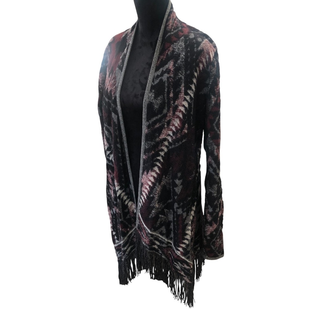 Lucky Brand Boho Romantic Southwestern Fringe Cardigan‎ Wrap Sweater Womens M - Picture 3 of 10